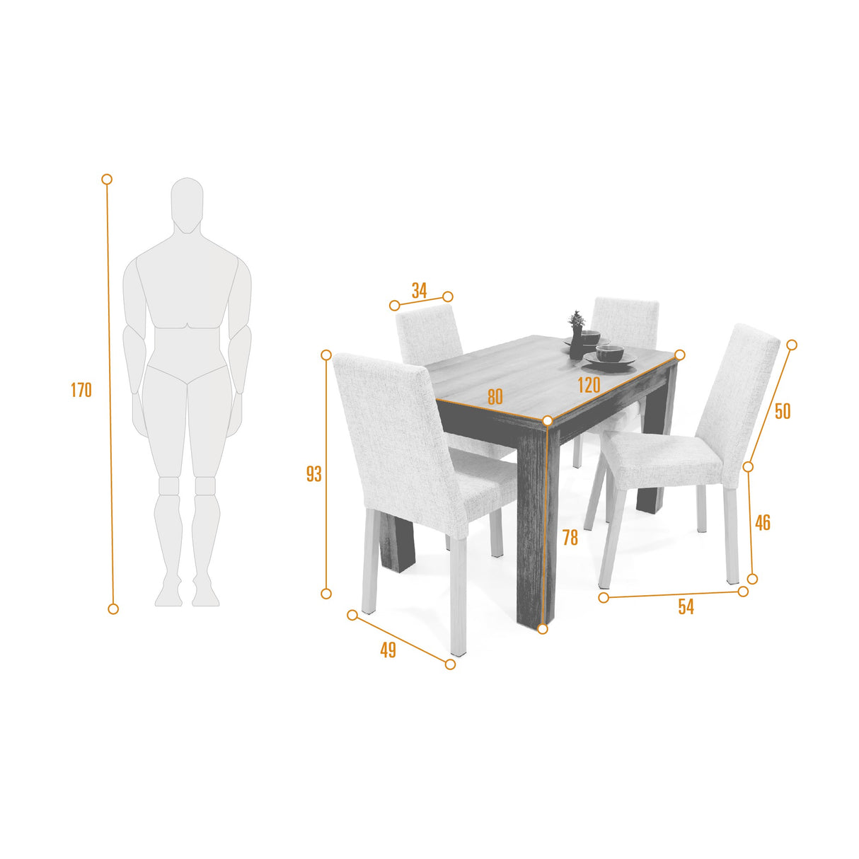 Combo Comedor Rectangular Merida Beige y Mácula 120x78cm De Cuatro Puestos Con Cuatro Sillas - COMEDORES | Bylmo