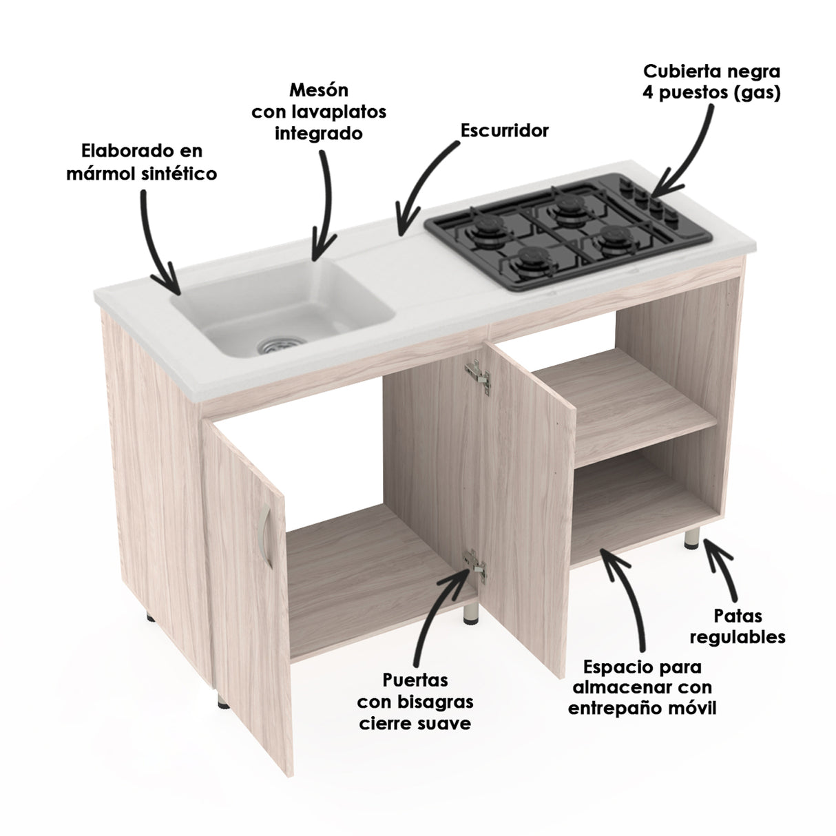 Cocina Modular Vive Soder 150x88cm Con Mesón y Con Estufa - COCINAS | Bylmo
