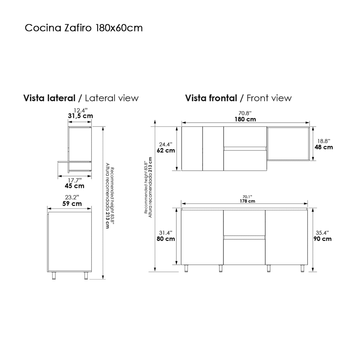 Cocina Modular Zafiro Gracia y Granito Perla 180x75cm Con Mesón y Con Estufa - COCINAS | Bylmo
