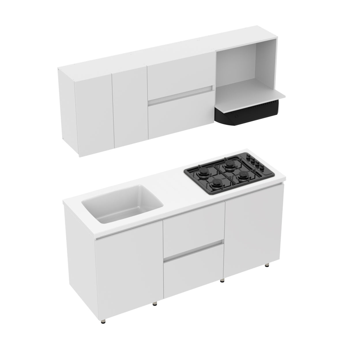 Cocina Modular Zafiro Blanco 180x75cm Con Mesón y Con Estufa - COCINAS | Bylmo