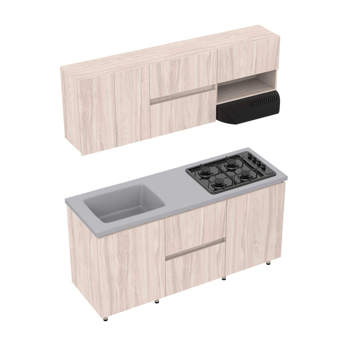 Cocina Modular Zafiro Blanco y Gris 180x75cm Con Mesón y Con Estufa - COCINAS | Bylmo