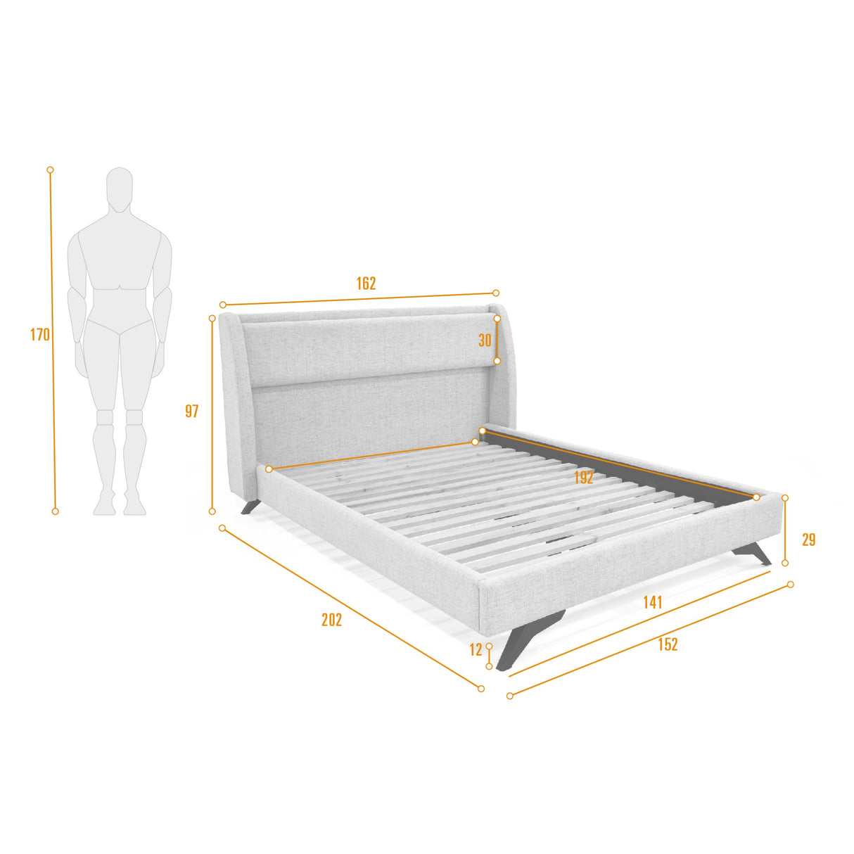 Cama Siena Taupe y Negro 162x97cm para Colchón Doble 140 X 190 Cm con Cabecero - CAMAS | Bylmo