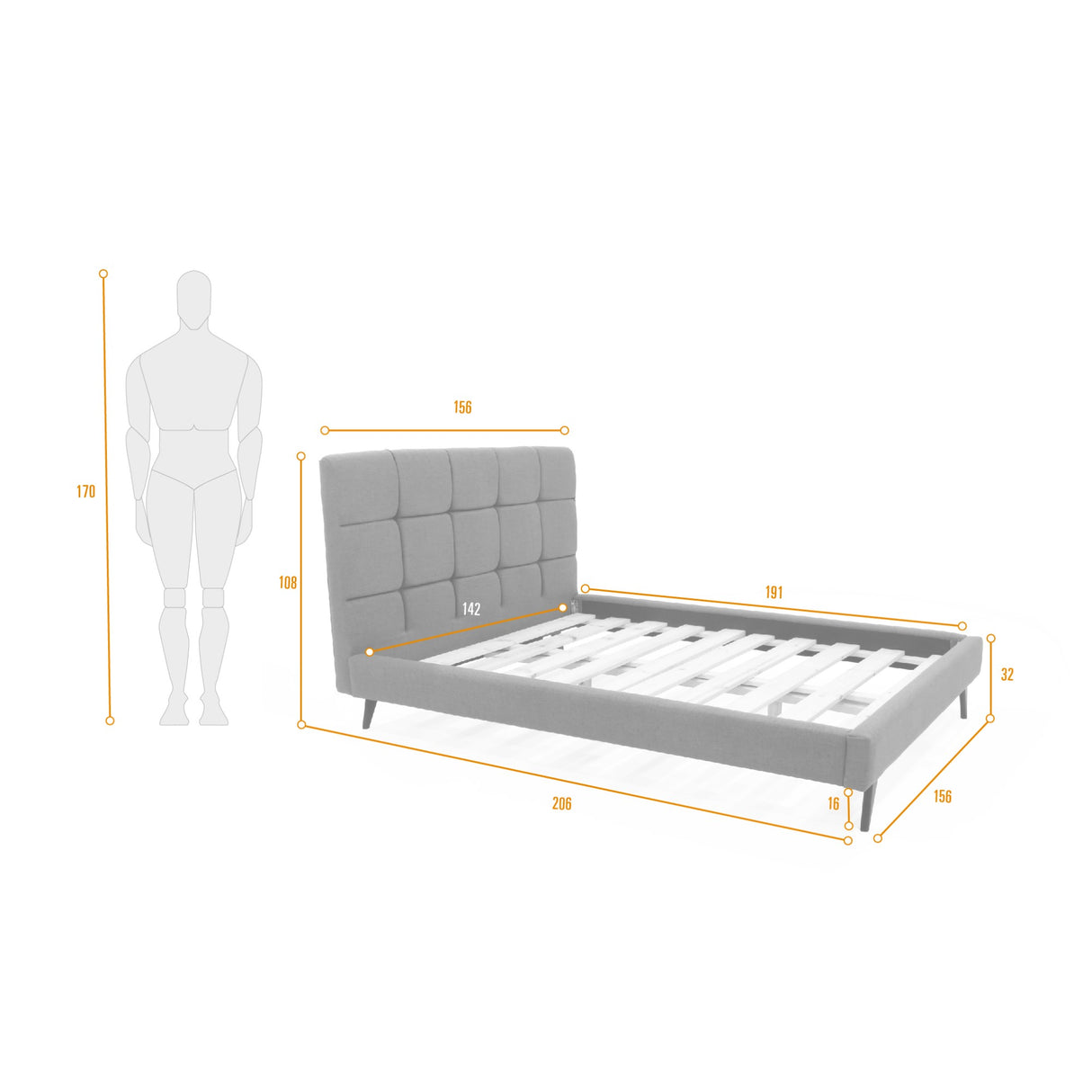 Cama Brend Gris y Negro 156x108cm para Colchón Doble 140 X 190 Cm con Cabecero - CAMAS | Bylmo