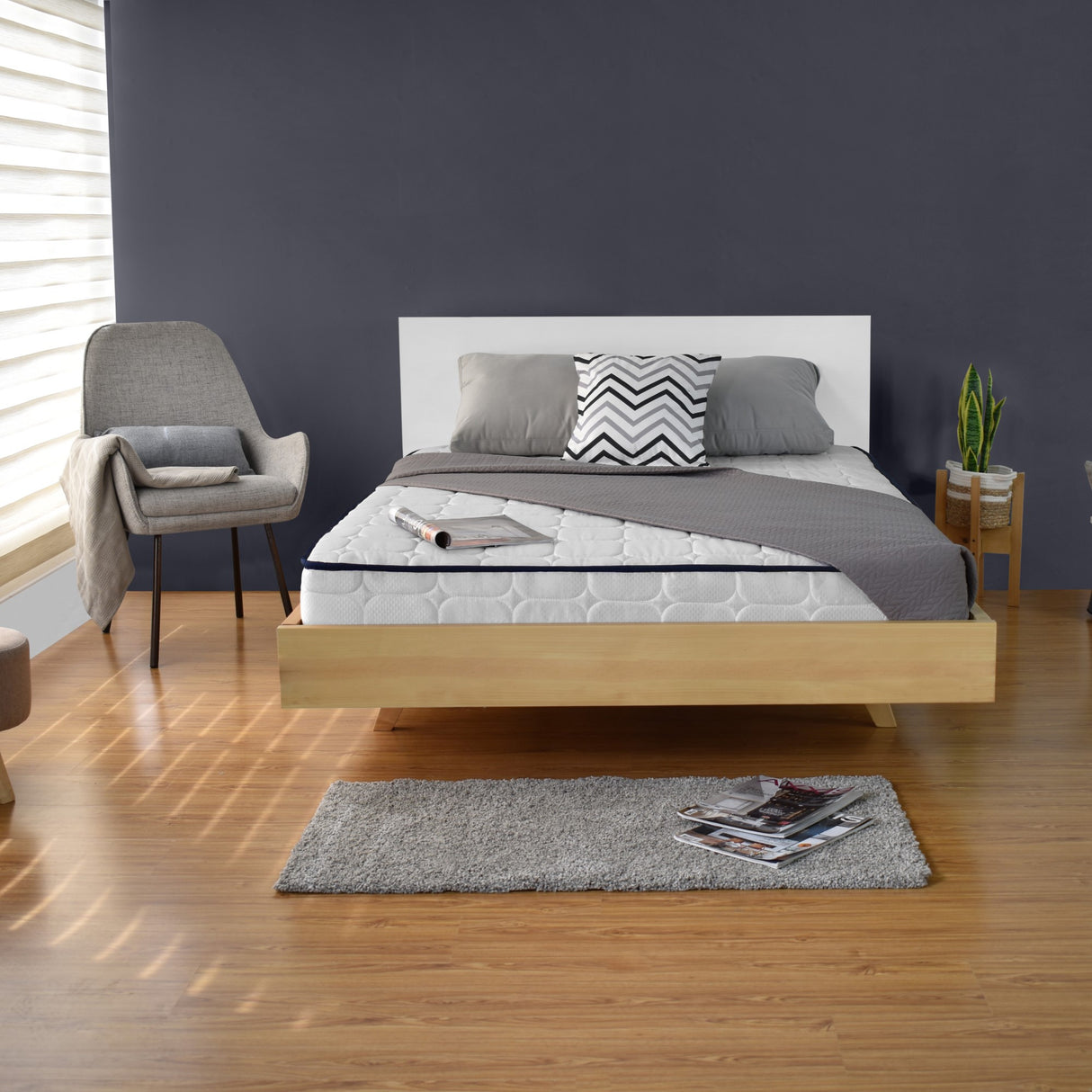 Cama Lanus Blanco y Natural 146x90cm para Colchón Doble 140 X 190 Cm con Cabecero - CAMAS | Bylmo