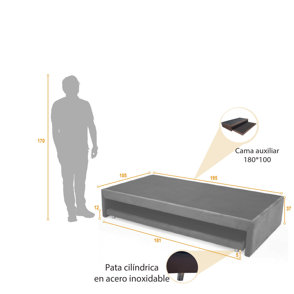 Cama Nido Infantil Suecia Gris y Cromado 105x37cm para Colchón Sencillo 100 X 190 Cm - CAMAS | Bylmo