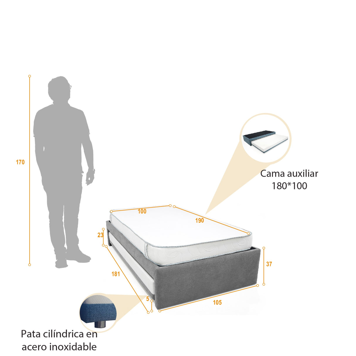 Cama Nido Infantil Finlandia Indigo y Cromado 105x37cm para Colchón Sencillo 100 X 190 Cm con Colchoneta - CAMAS | Bylmo