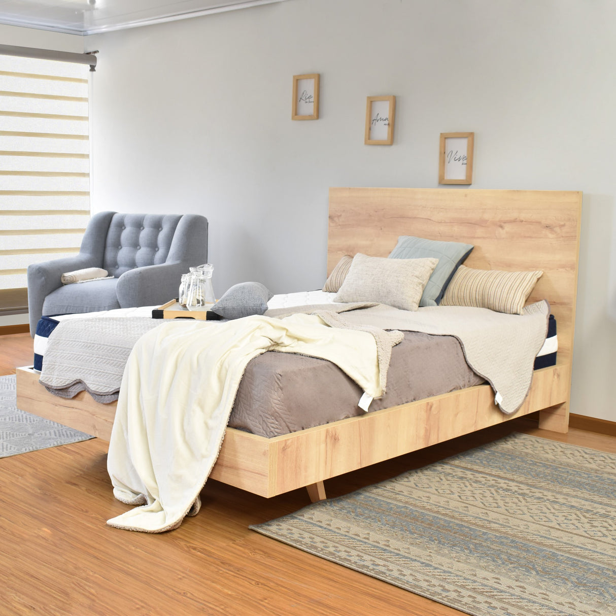 Cama Libia Duna y Natural 146x90cm para Colchón Doble 140 X 190 Cm con Cabecero - CAMAS | Bylmo