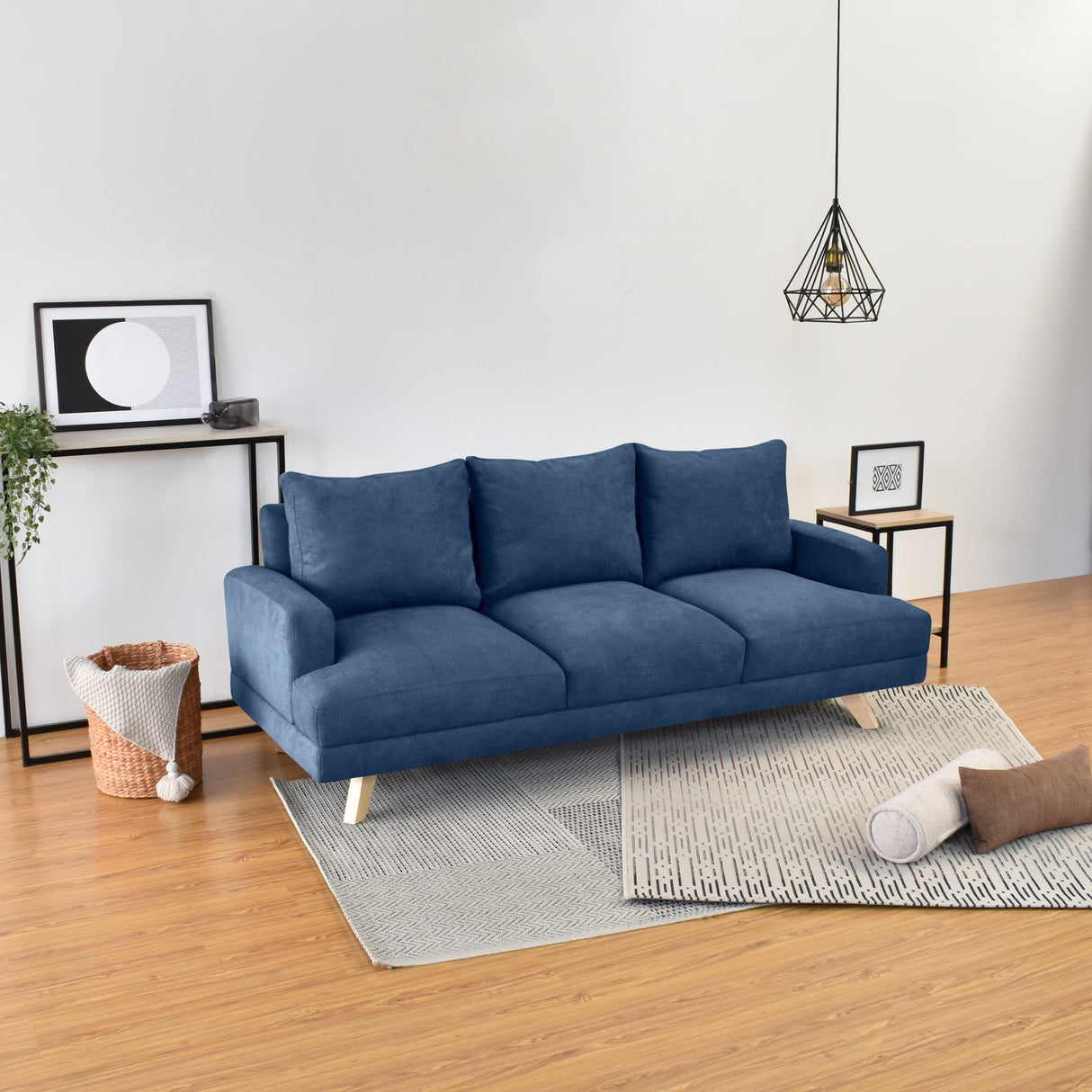 Sofá Lisboa Indigo 192x85cm de Tres Puestos con Apoya Brazos - SOFAS Y POLTRONAS | Bylmo