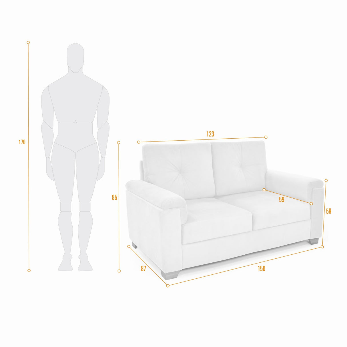 Sofá Zamora Gris 150x85cm de Dos Puestos con Apoya Brazos - SOFAS Y POLTRONAS | Bylmo