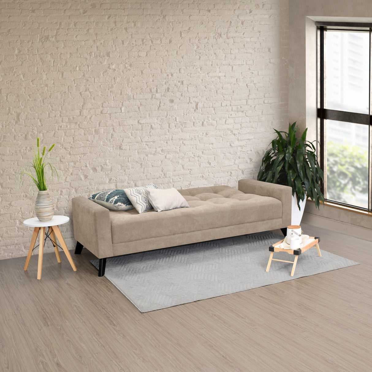 Sofacama Sahara Taupe 206x82cm de Tres Puestos Recinable con Apoya Brazos - SOFAS Y POLTRONAS | Bylmo