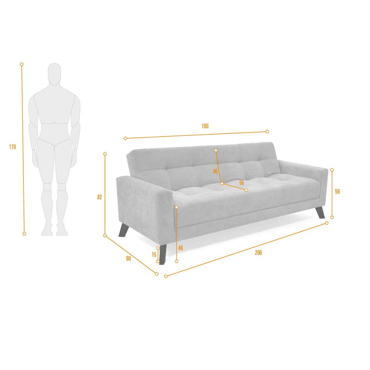 Sofacama Sahara Taupe 206x82cm de Tres Puestos Recinable con Apoya Brazos - SOFAS Y POLTRONAS | Bylmo
