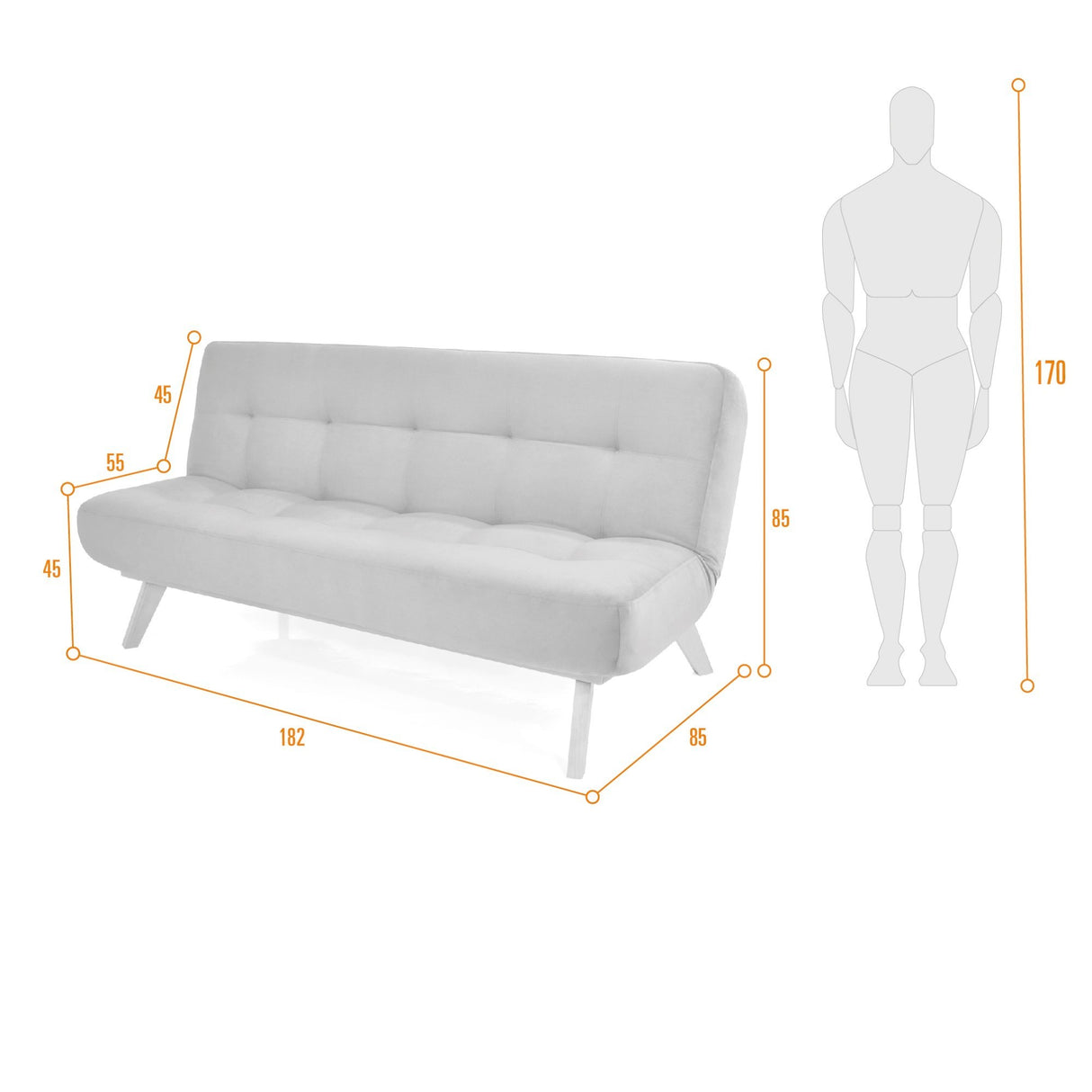 Sofacama Porto Gris 182x85cm de Tres Puestos Recinable - SOFAS Y POLTRONAS | Bylmo