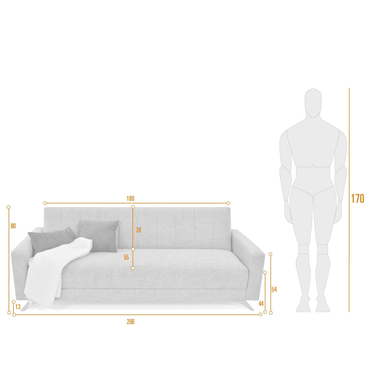 Sofá Dominic Gris 206x80cm de Tres Puestos Recinable con Apoya Brazos - SOFAS Y POLTRONAS | Bylmo