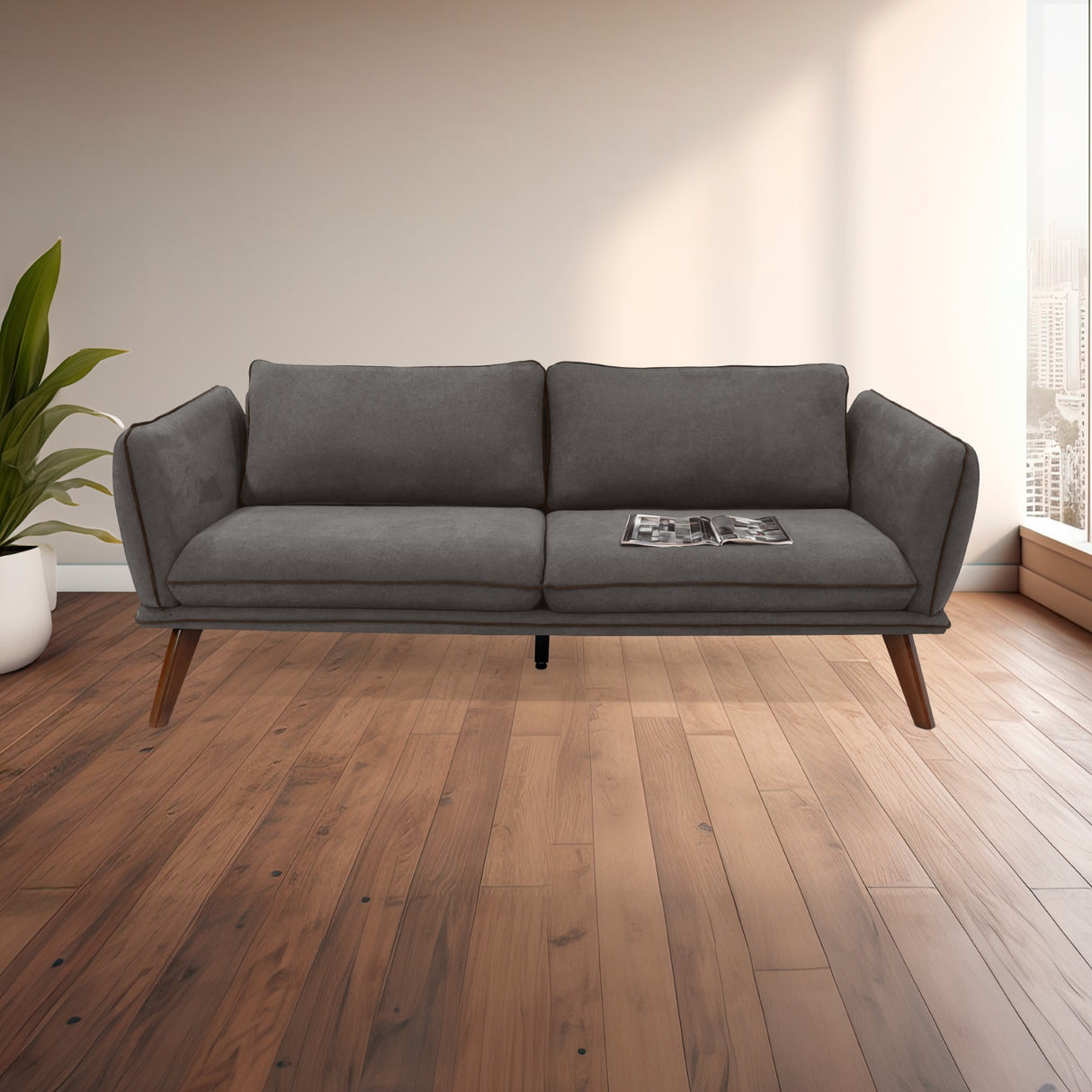 Sofá Hudson Gris 184x75cm de Tres Puestos con Apoya Brazos - SOFAS Y POLTRONAS | Bylmo