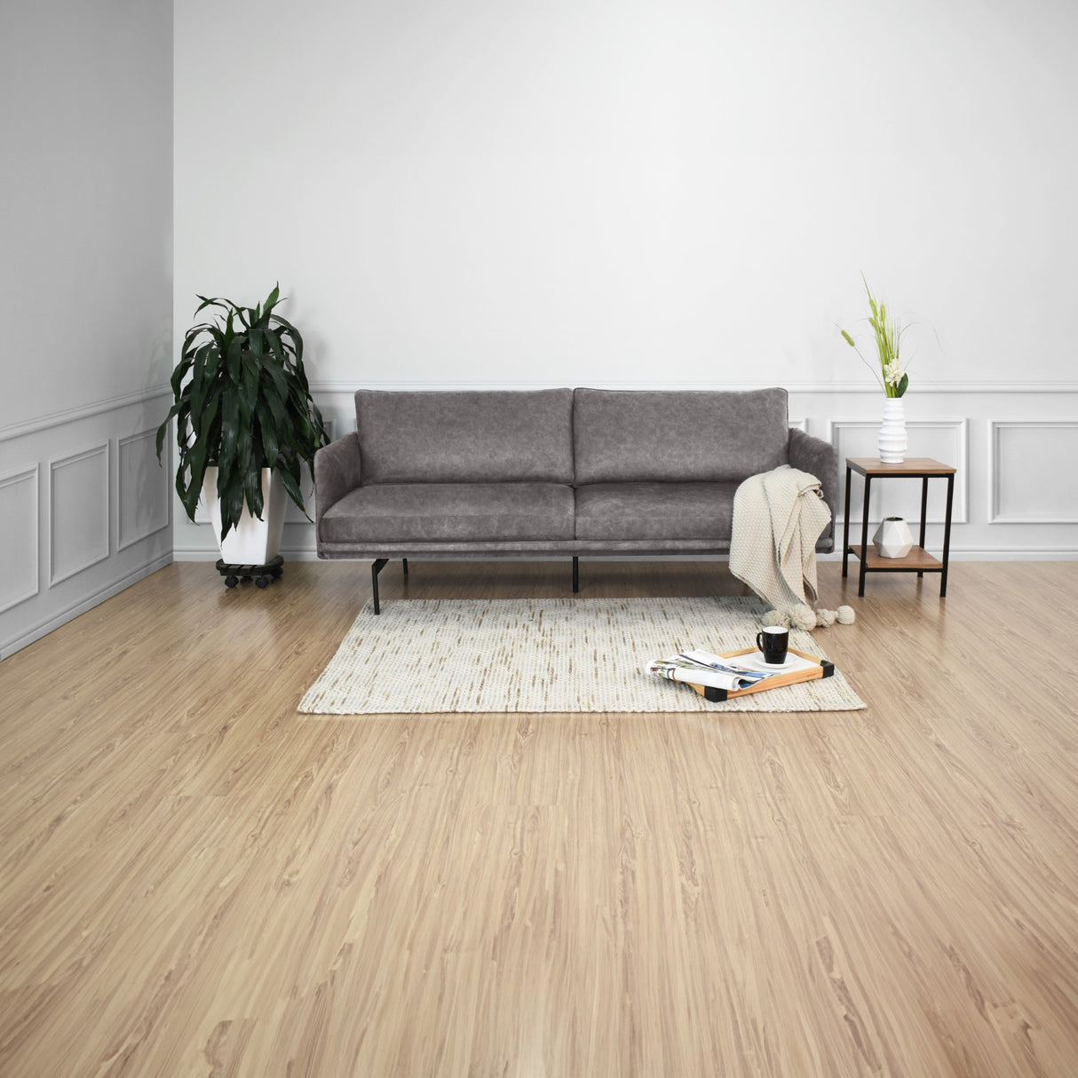 Sofá Mubi Gris 197x82cm de Tres Puestos con Apoya Brazos - SOFAS Y POLTRONAS | Bylmo