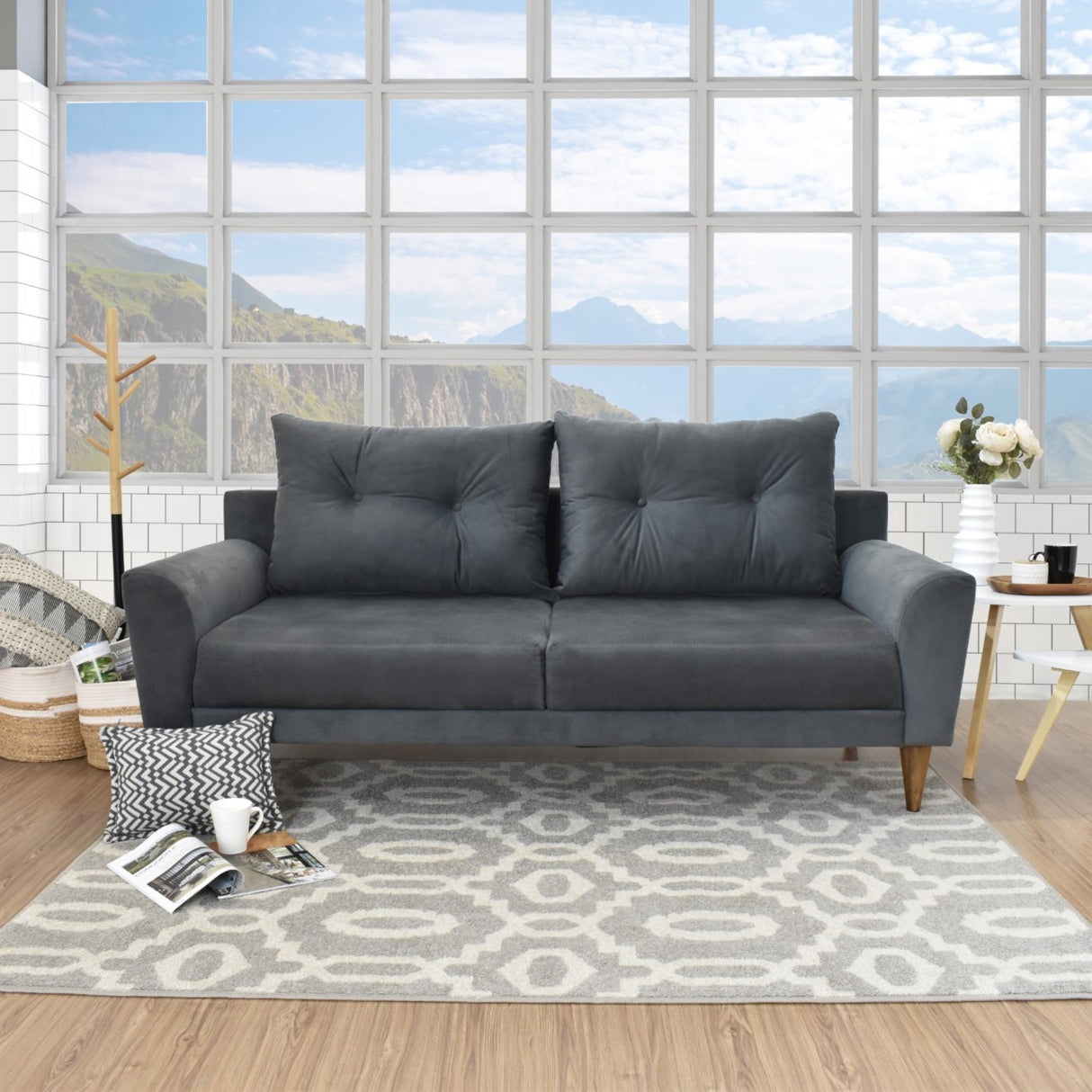 Sofá Verge Gris 190x90cm de Tres Puestos con Apoya Brazos - SOFAS Y POLTRONAS | Bylmo
