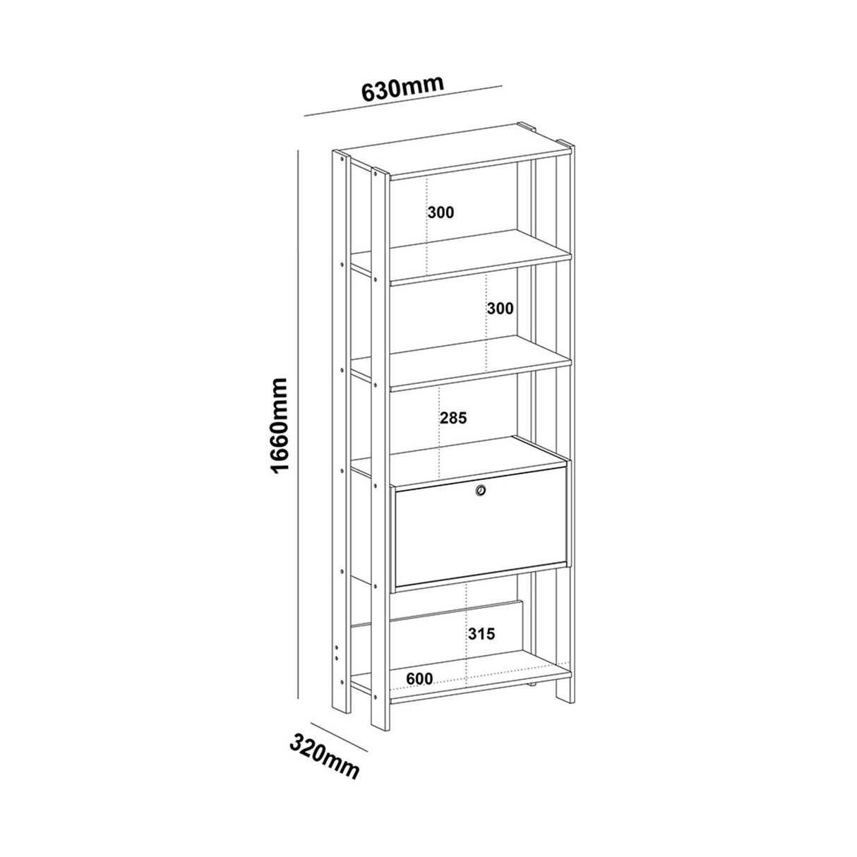 Estantería Rectangular Match Roble y Off White 63x166cm Con Cinco Entrepaños - BIBLIOTECAS Y ESTANTERIAS | Bylmo
