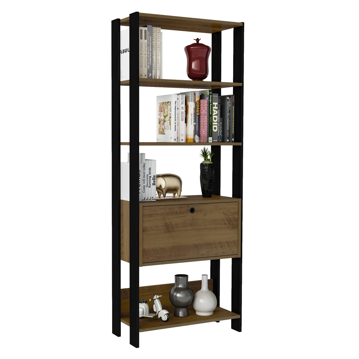 Estantería Rectangular Match Pino y Negro 63x166cm Con Cinco Entrepaños - BIBLIOTECAS Y ESTANTERIAS | Bylmo