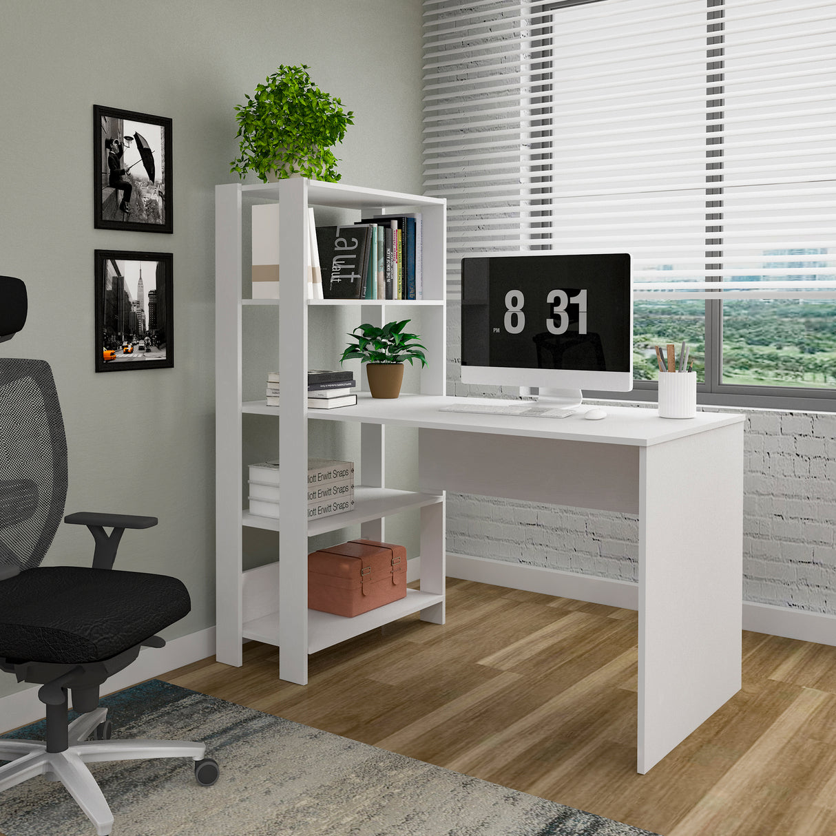 Escritorio con Biblioteca Match Blanco 120x134cm con Tres Repisas - ESCRITORIOS | Bylmo