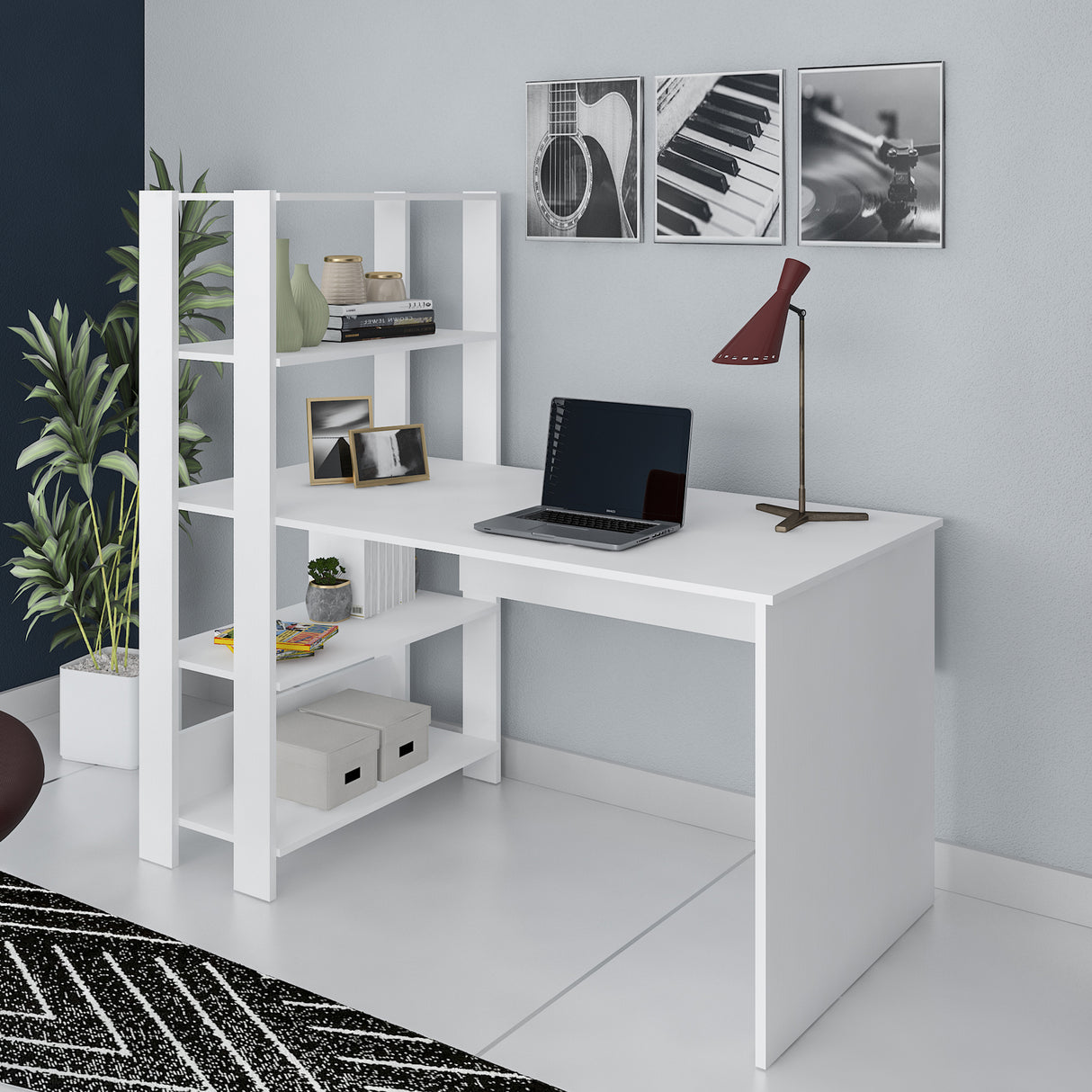 Escritorio con Biblioteca Match Blanco 120x134cm con Tres Repisas - ESCRITORIOS | Bylmo