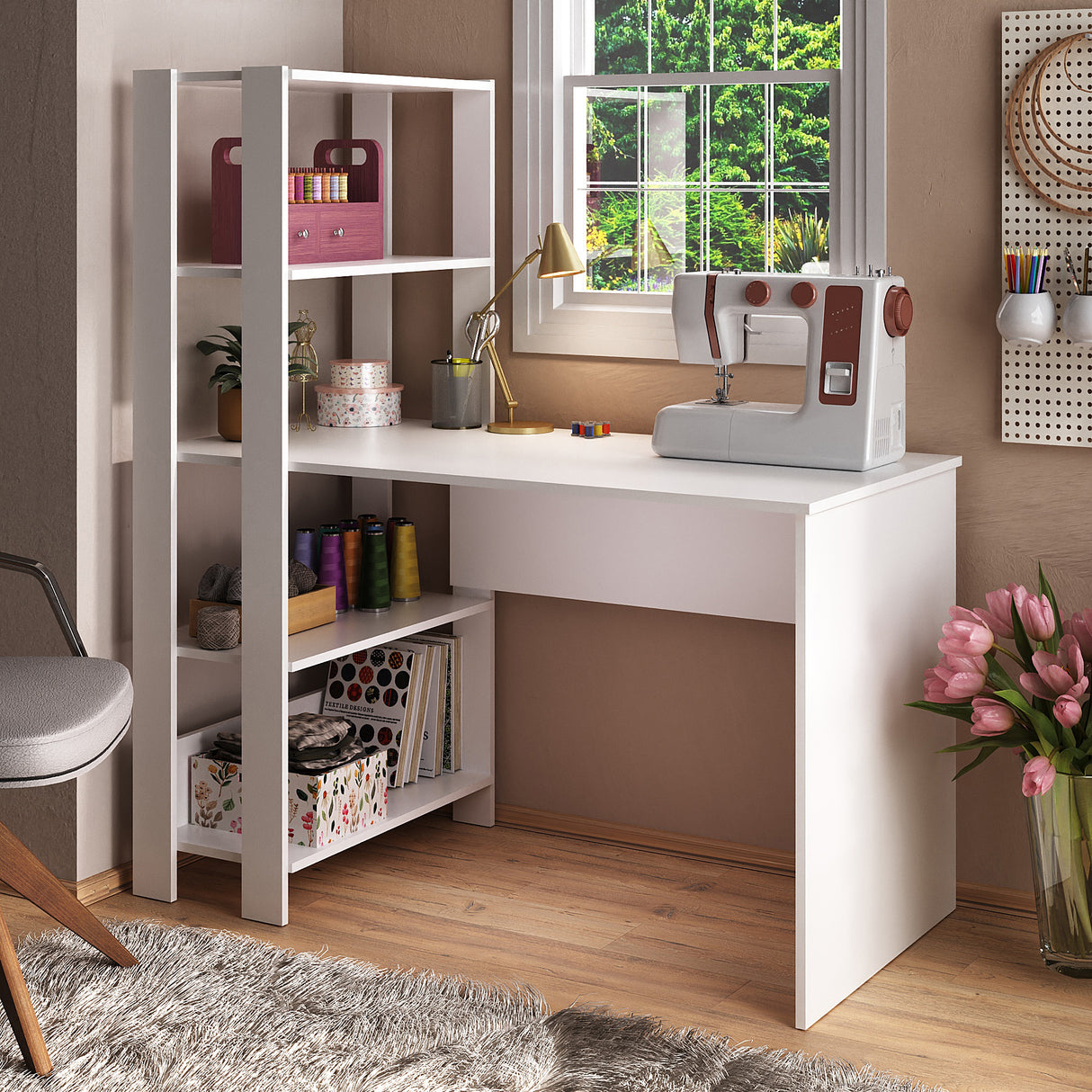 Escritorio con Biblioteca Match Blanco 120x134cm con Tres Repisas - ESCRITORIOS | Bylmo