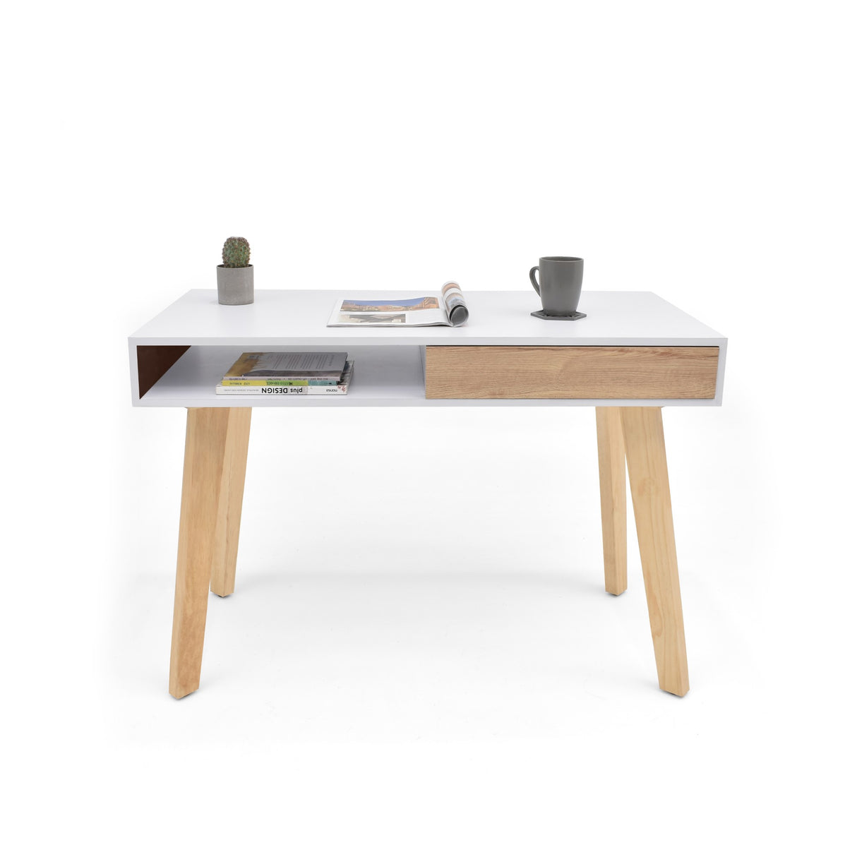 Escritorio Toledo Blanco y Natural 110x77cm Con Un Cajón - ESCRITORIOS | Bylmo