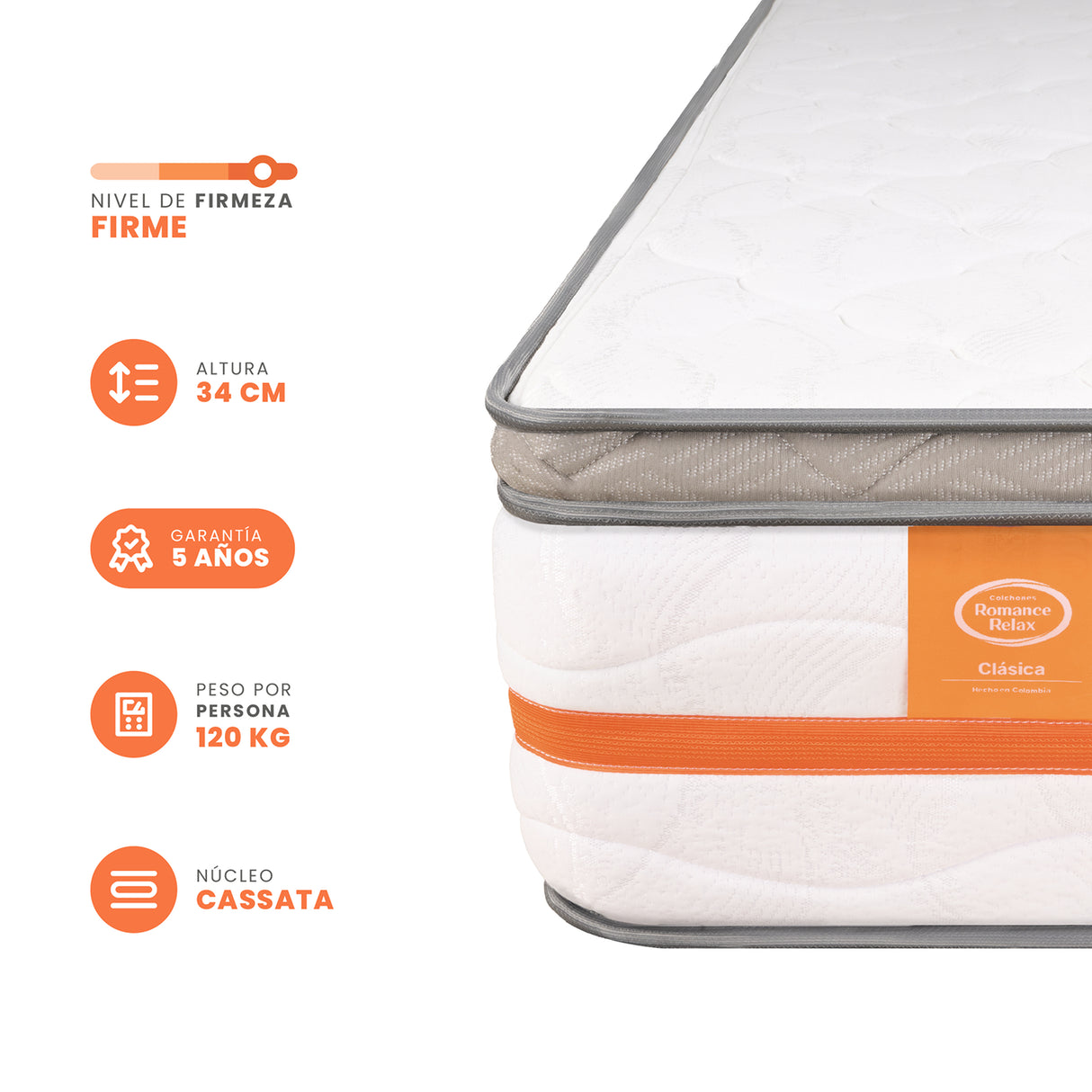 Colchón Firme Cromo Pro Blanco Doble 140x190cm Ortopedico con Pillow Sencillo - COLCHONES | Bylmo