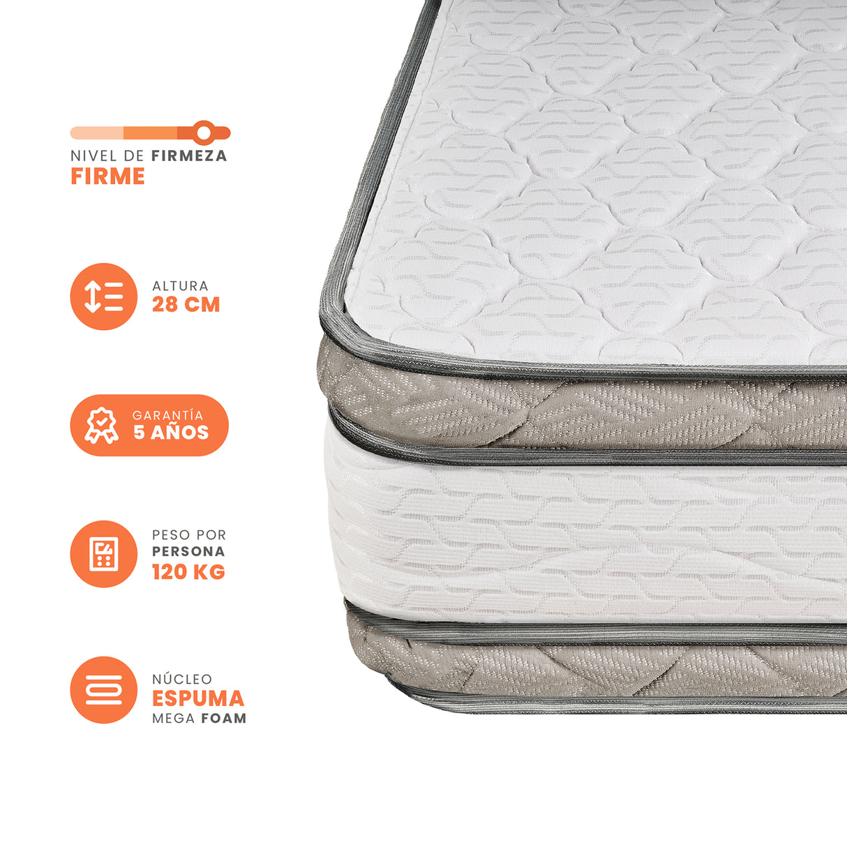 Colchón Firme Pedic Foam Blanco Queen 160x190cm Ortopedico con Pillow Doble - COLCHONES | Bylmo