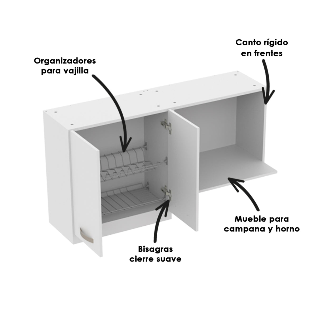 Mueble Superior de Cocina Ambar Blanco 120x65cm Con Espacio para Extractor y Microondas - MUEBLES SUPERIORES DE COCINA | Bylmo