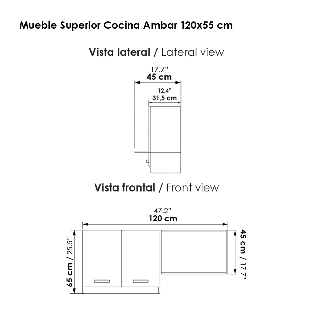 Mueble Superior de Cocina Ambar Blanco 120x65cm Con Espacio para Extractor y Microondas - MUEBLES SUPERIORES DE COCINA | Bylmo