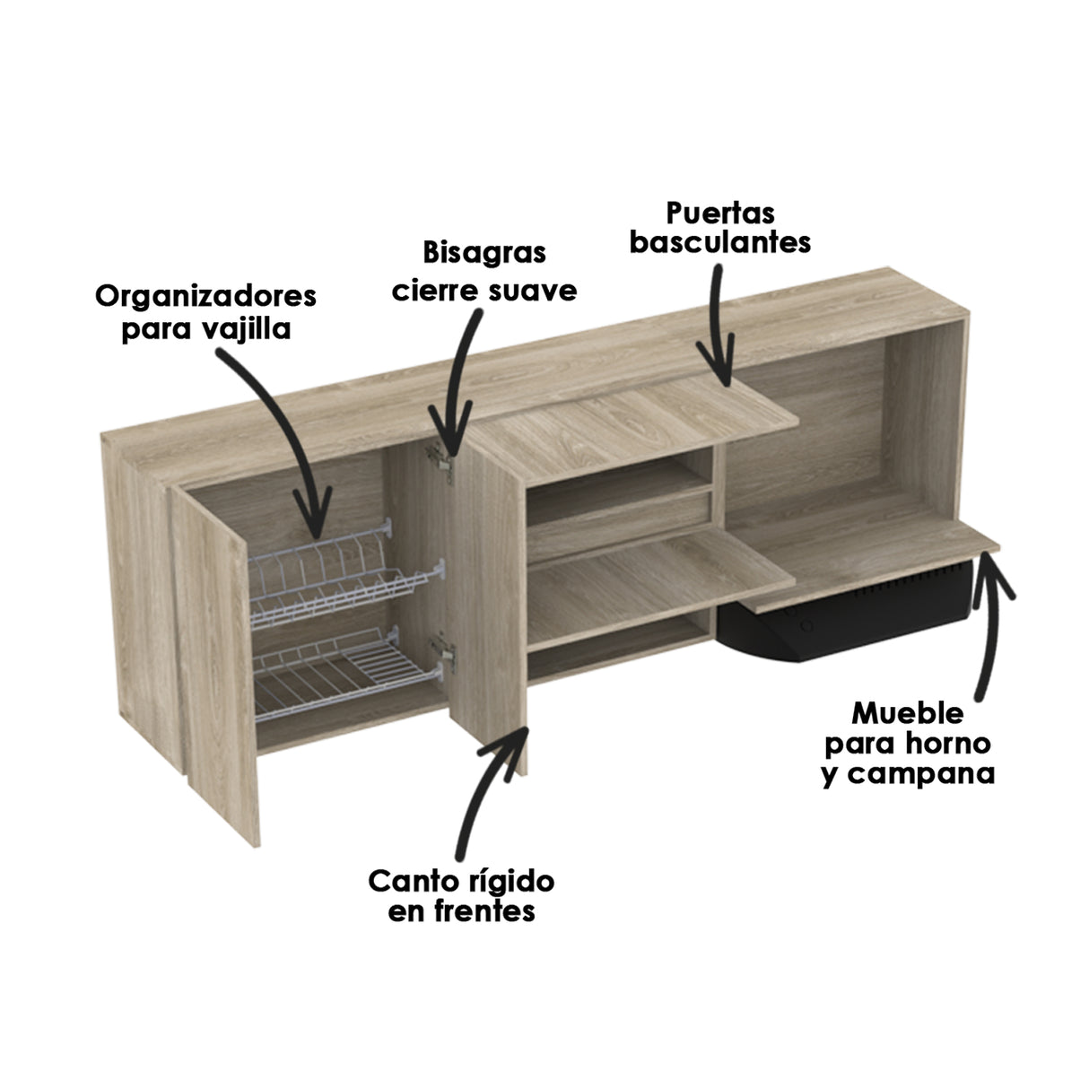 Mueble Superior de Cocina Zafiro Austral 180x65cm Con Espacio para Extractor y Microondas - MUEBLES SUPERIORES DE COCINA | Bylmo