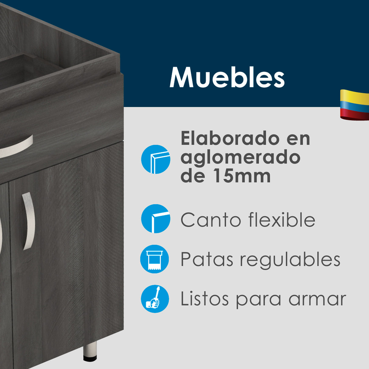 Mueble Inferior de Cocina Vive Blanco 150x88cm Sin Mesón - MUEBLES INFERIORES DE COCINA | Bylmo