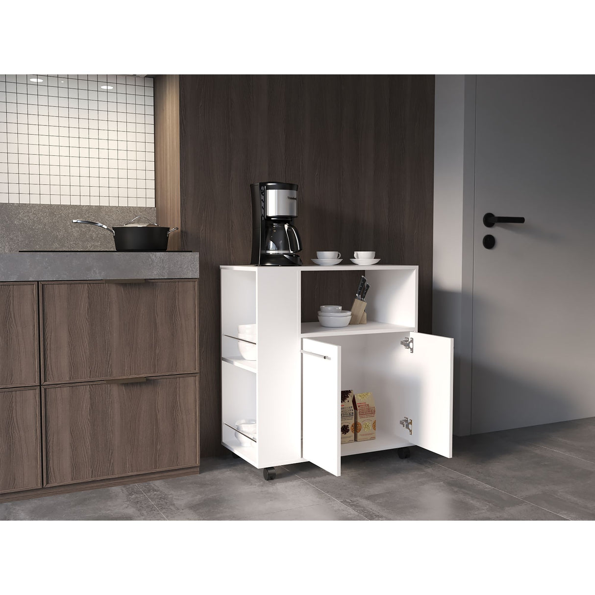 Mueble Microondas Eldon Blanco 75x83.4cm Con Ruedas - ALACENAS Y MUEBLES MICROONDAS | Bylmo