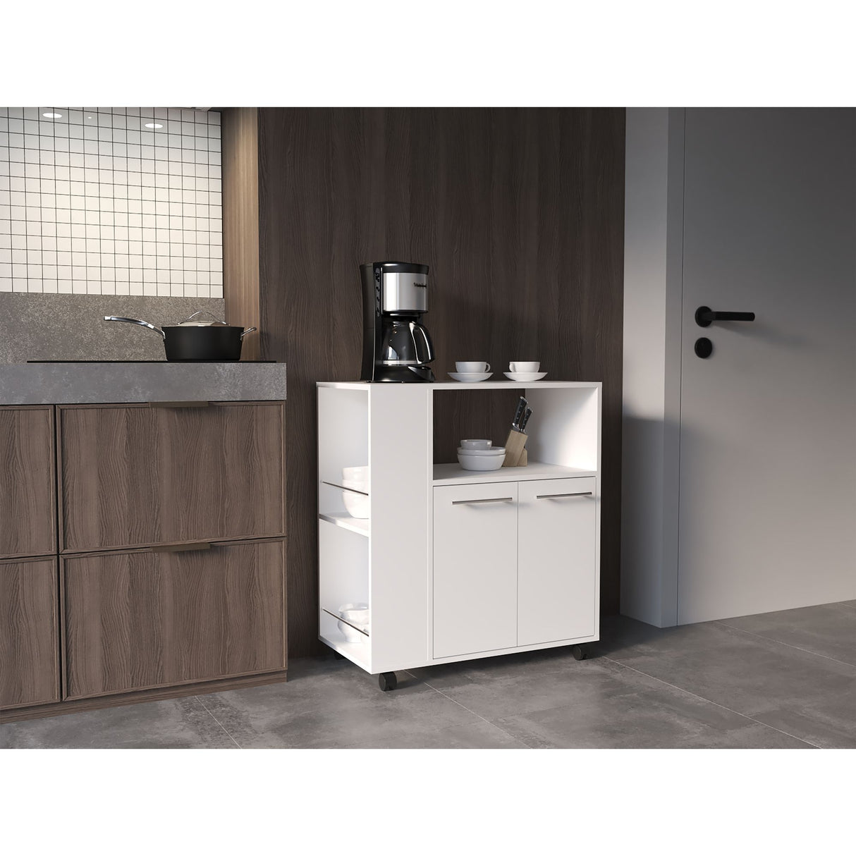 Mueble Microondas Eldon Blanco 75x83.4cm Con Ruedas - ALACENAS Y MUEBLES MICROONDAS | Bylmo