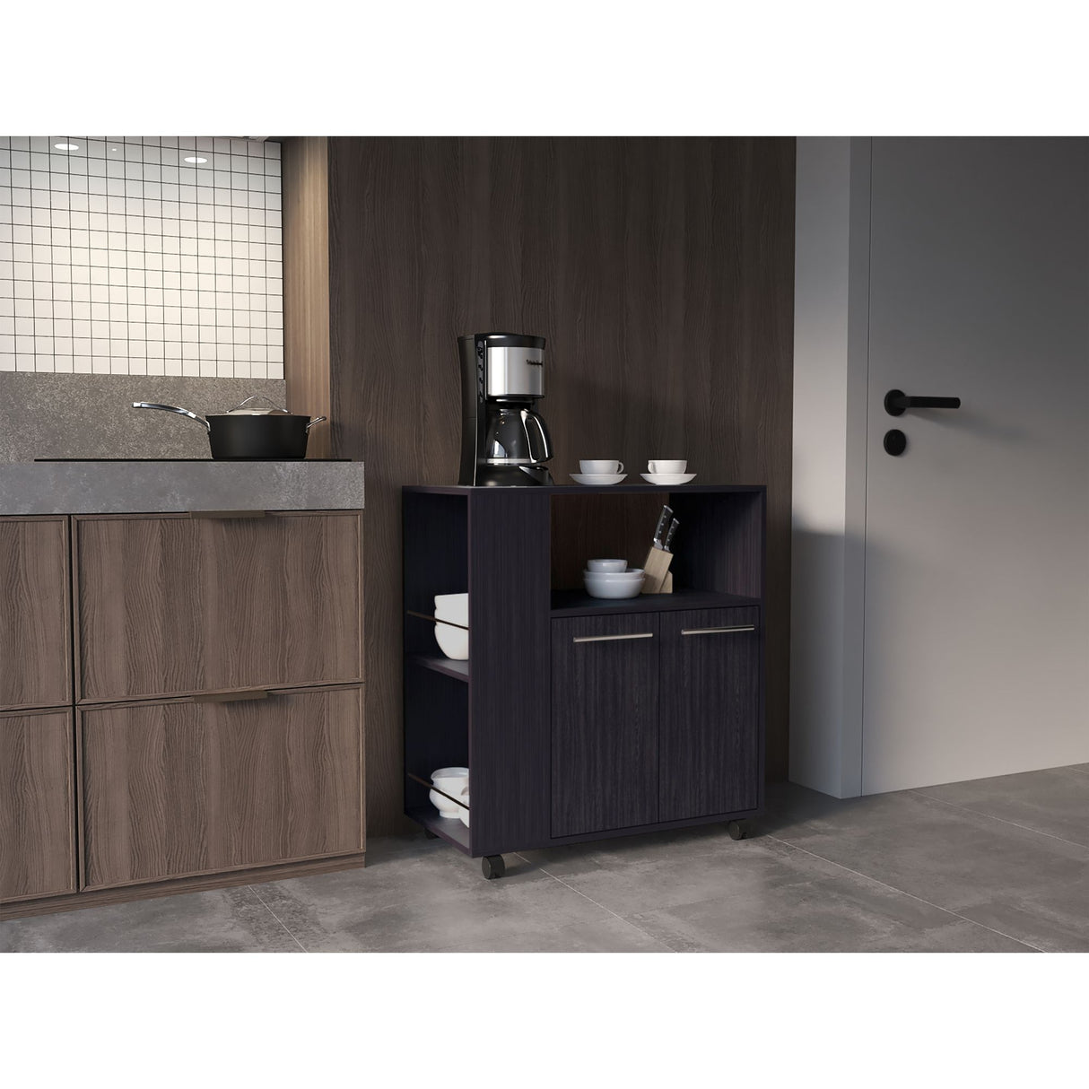 Mueble Microondas Eldon Wengue 75x83.4cm Con Ruedas - ALACENAS Y MUEBLES MICROONDAS | Bylmo