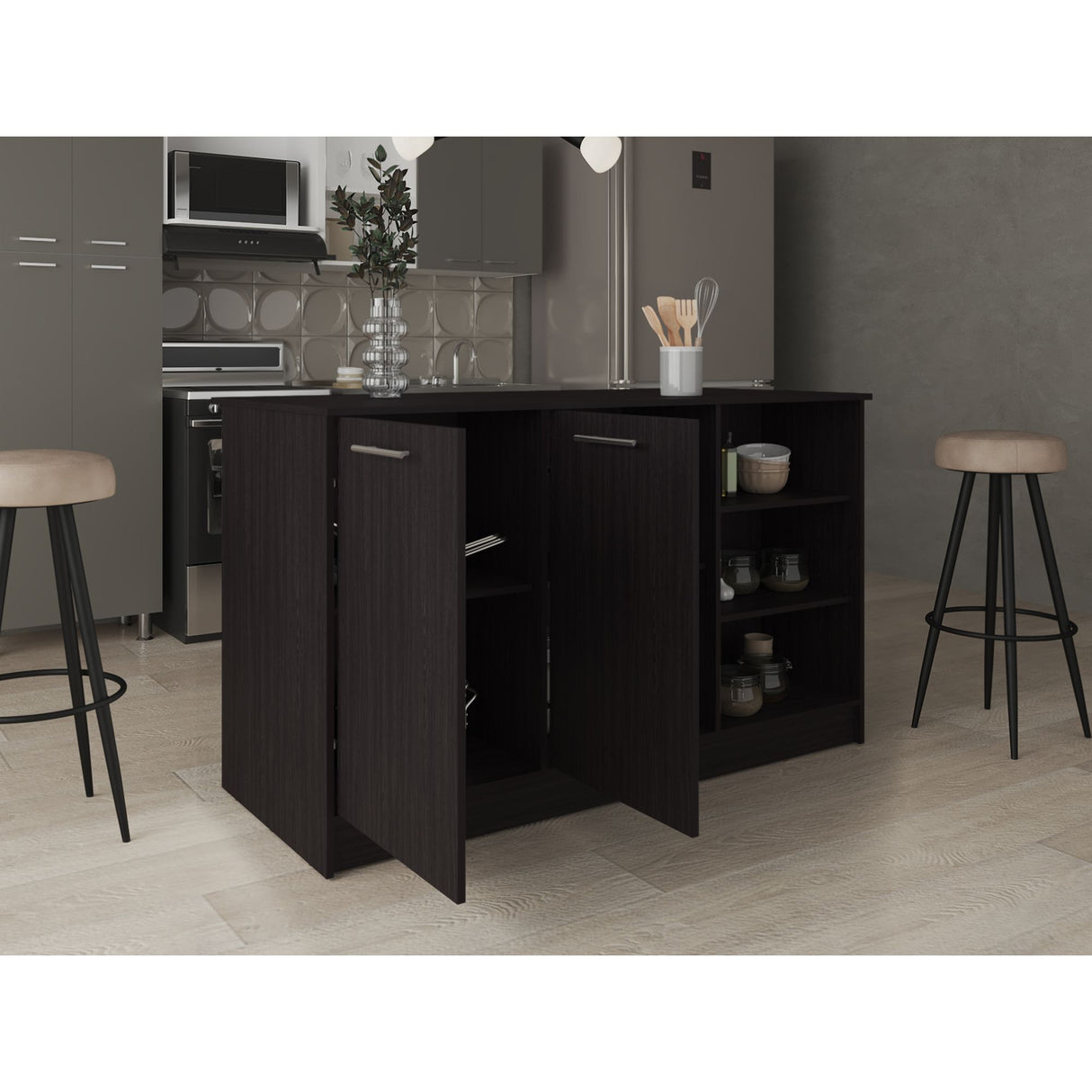 Isla de Cocina Ginger Wengue 150x90.6cm Con Seis Compartimientos - BARRAS Y MUEBLES AUXILIARES | Bylmo