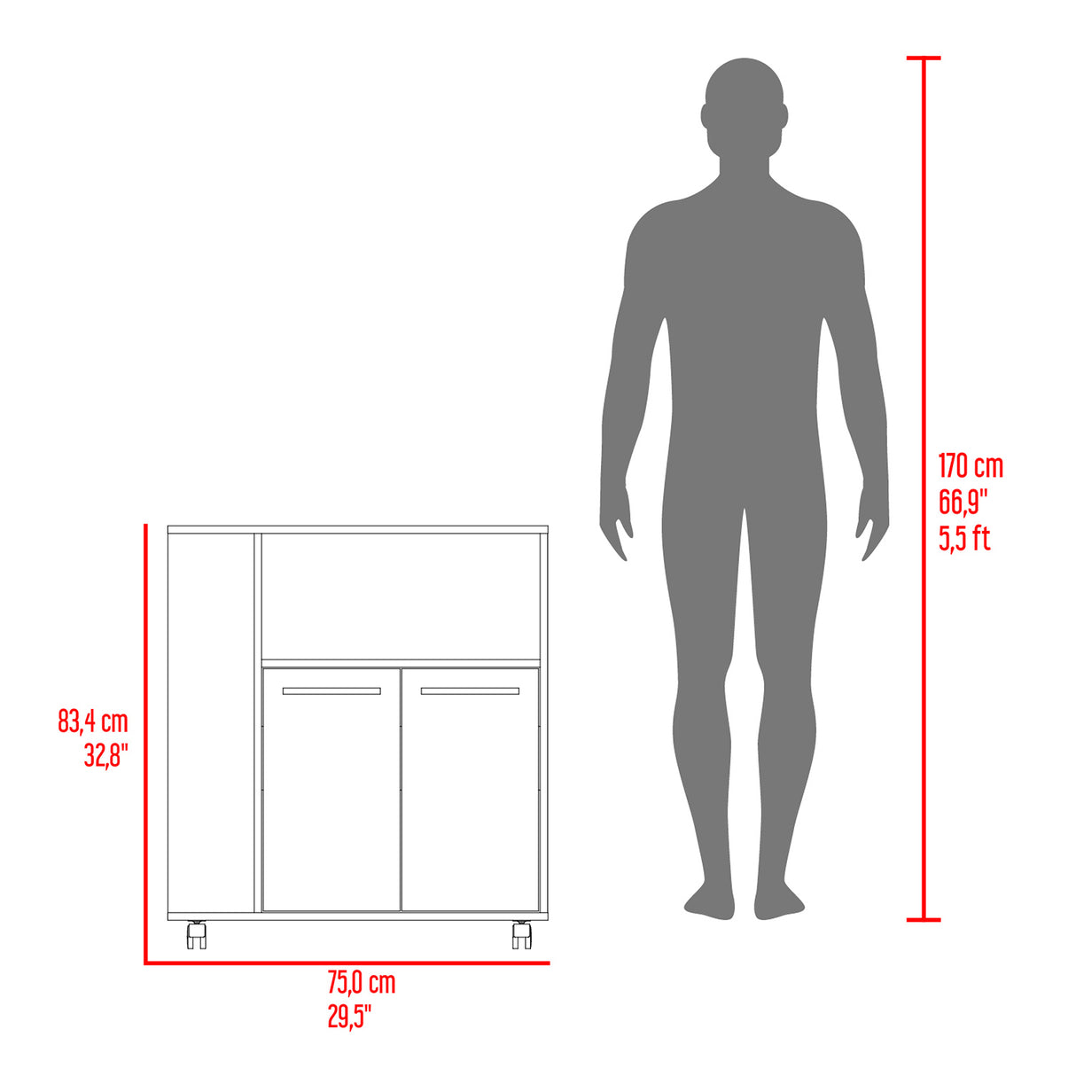 Mueble Auxiliar de Cocina Eldon Wengue y Bardolino 75x83.4cm Con Cinco Compartimientos y Con Ruedas - BARRAS Y MUEBLES AUXILIARES | Bylmo