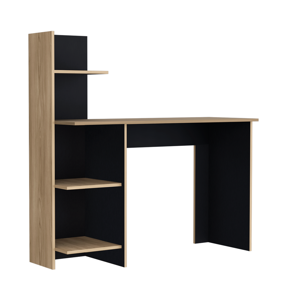 Escritorio con Biblioteca Vilna Fresno Europeo y Wengue 120x120.6cm sin Cajones - ESCRITORIOS | Bylmo