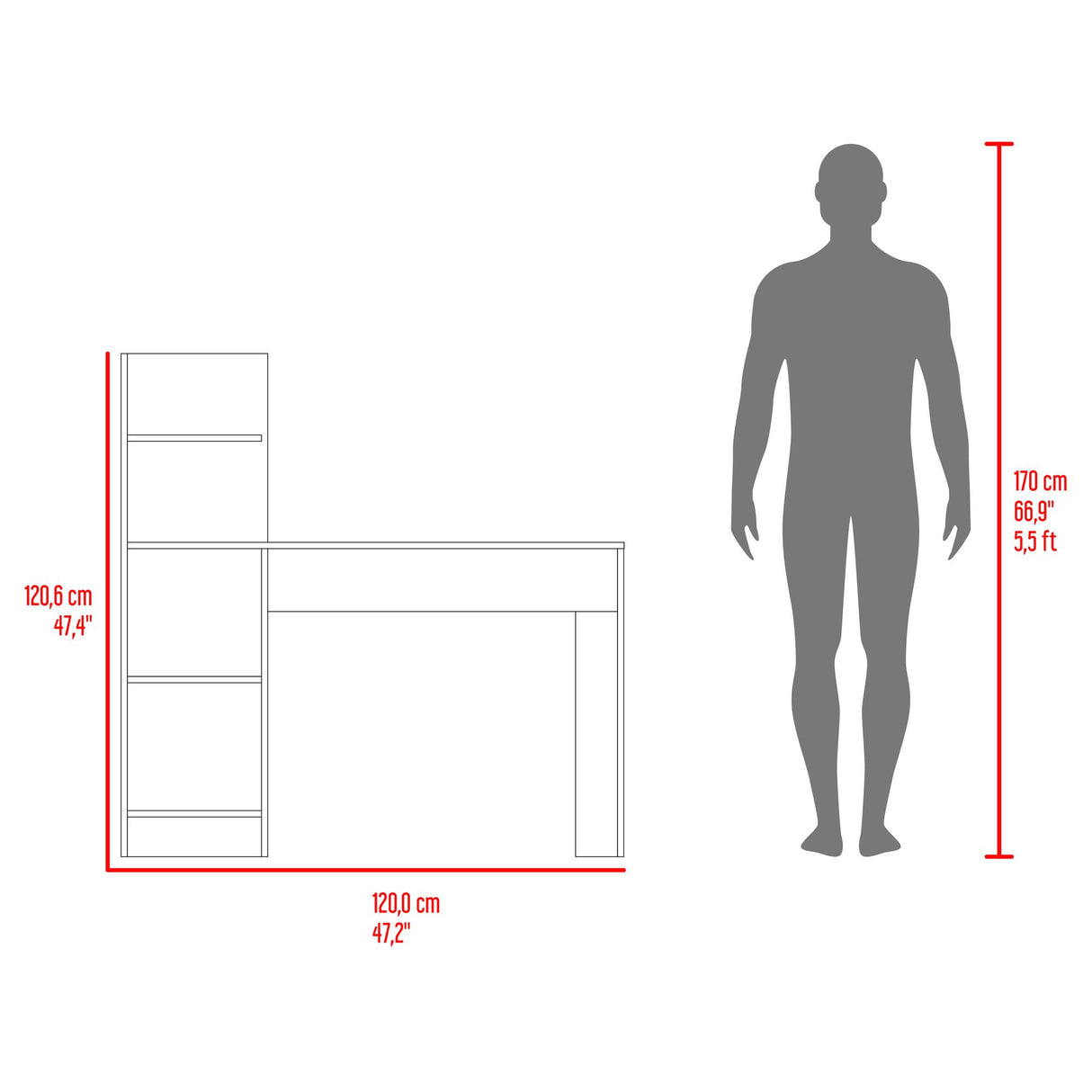 Escritorio con Biblioteca Vilna Fresno Europeo y Wengue 120x120.6cm sin Cajones - ESCRITORIOS | Bylmo