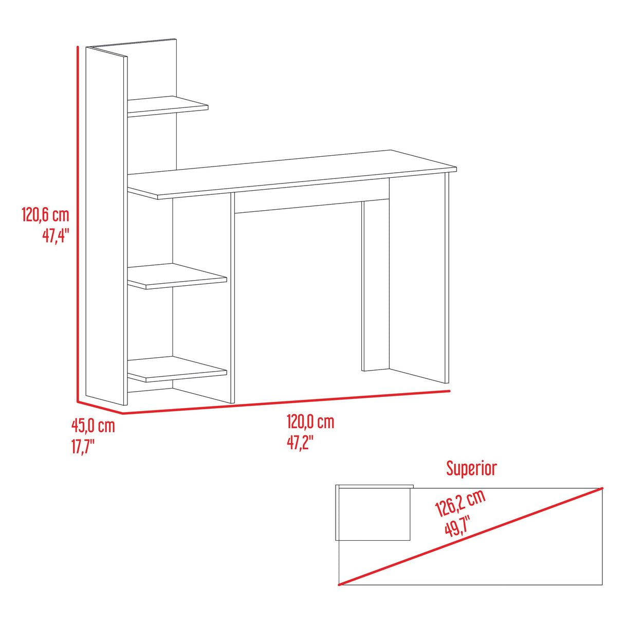 Escritorio con Biblioteca Vilna Fresno Europeo y Wengue 120x120.6cm sin Cajones - ESCRITORIOS | Bylmo