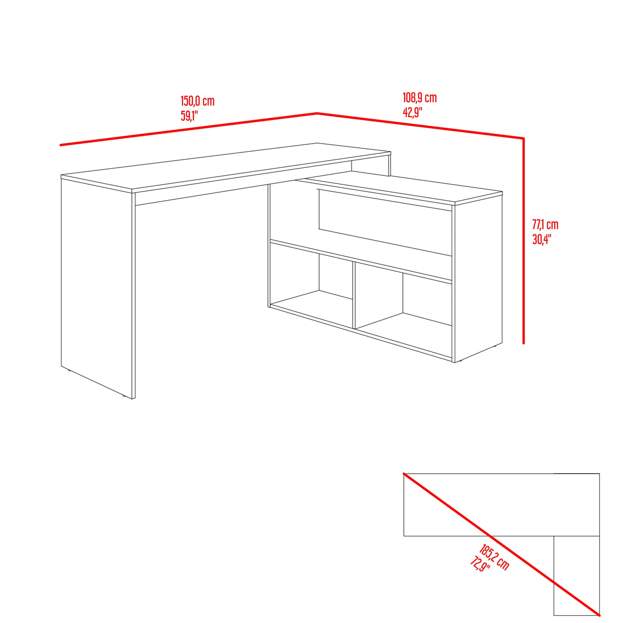 Escritorio Esquinero Axis Wengue 150x77cm sin Cajones - ESCRITORIOS | Bylmo