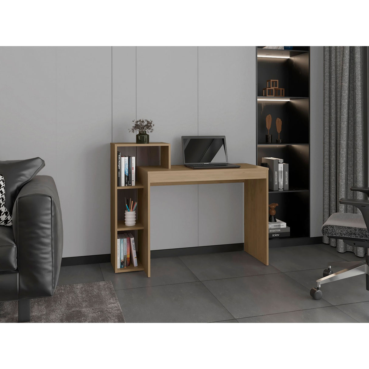 Escritorio con Biblioteca Britt Fresno Europeo 110x90cm sin Cajones - ESCRITORIOS | Bylmo