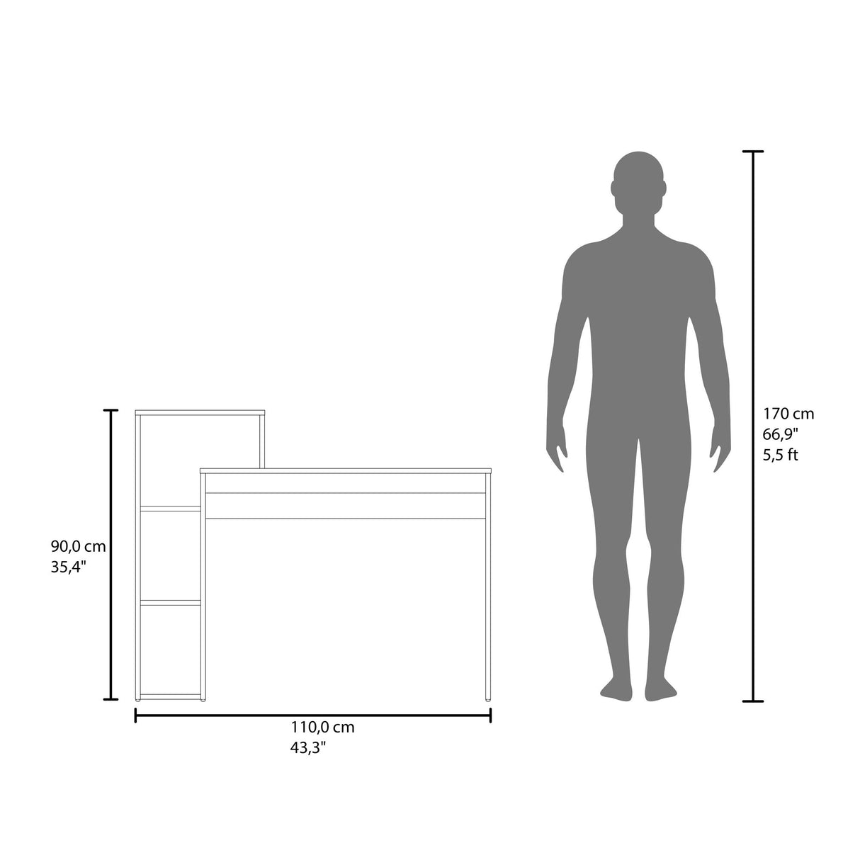 Escritorio con Biblioteca Britt Fresno Europeo 110x90cm sin Cajones - ESCRITORIOS | Bylmo
