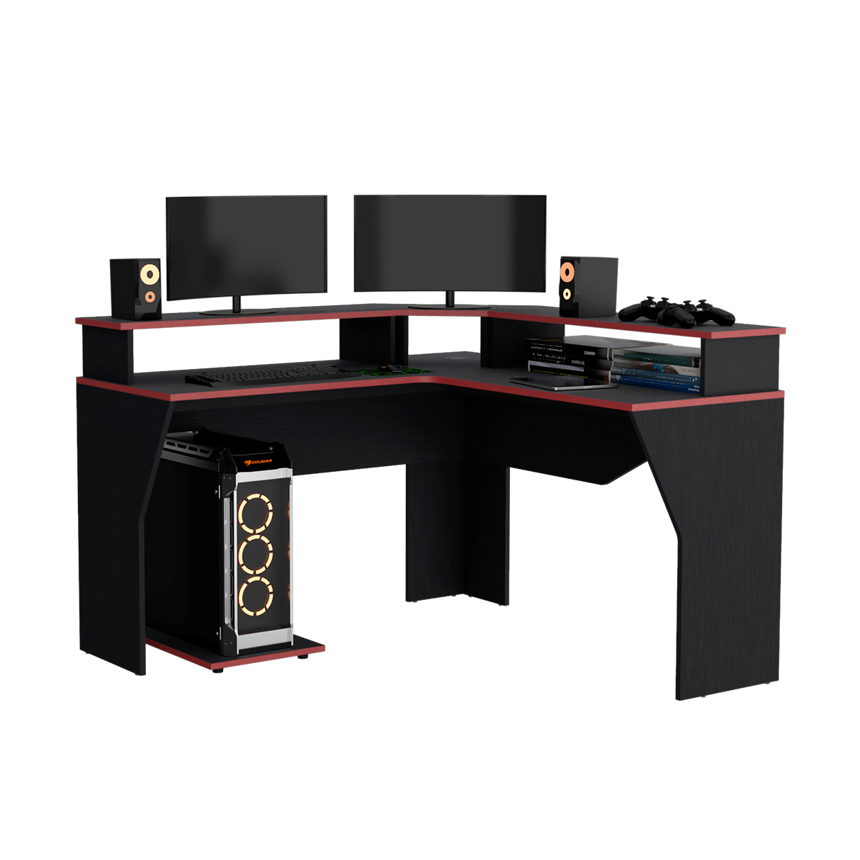 Escritorio Gamer Guma Wengue y Rojo 128x88.5cm sin Cajones - ESCRITORIOS | Bylmo