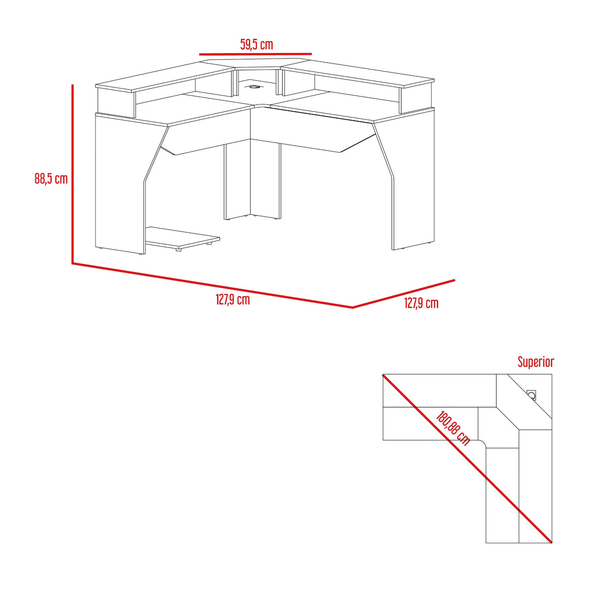 Escritorio Gamer Guma Wengue y Rojo 128x88.5cm sin Cajones - ESCRITORIOS | Bylmo