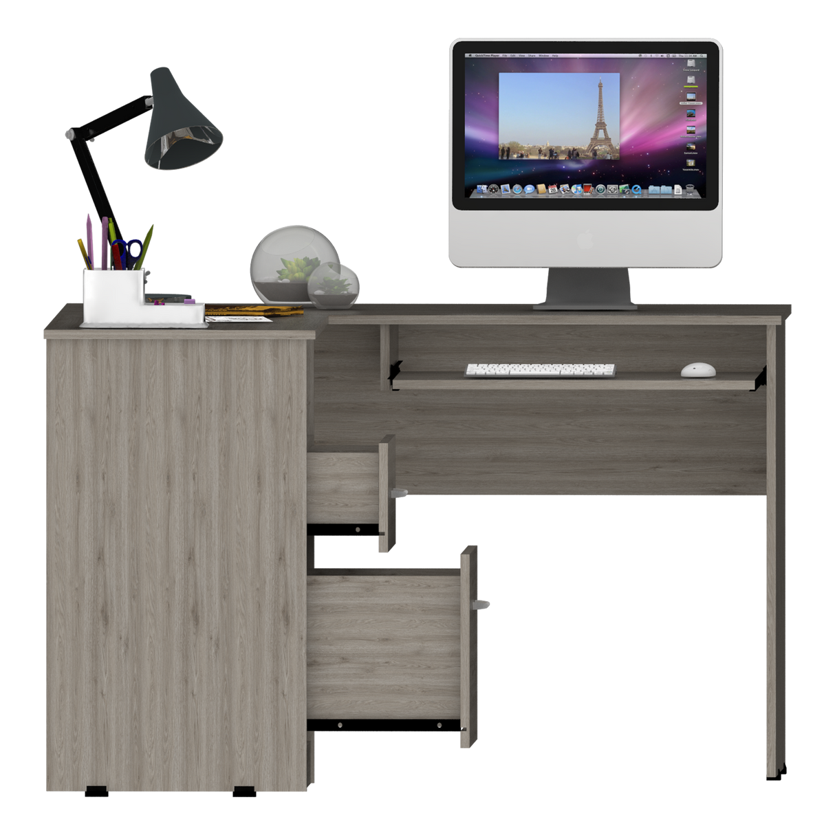 Escritorio Esquinero Mix Ceniza 120.1x77.2cm con Dos Cajones - ESCRITORIOS | Bylmo