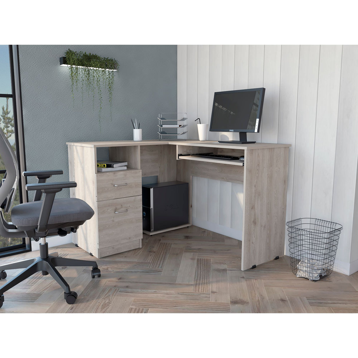 Escritorio Esquinero Mix Ceniza 120.1x77.2cm con Dos Cajones - ESCRITORIOS | Bylmo