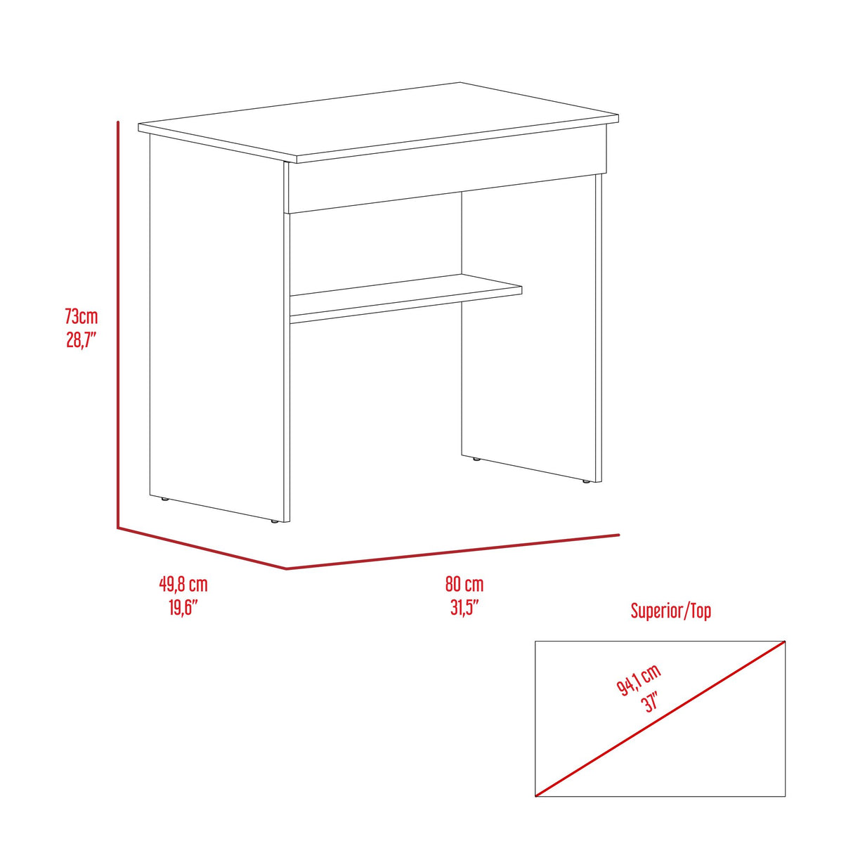 Escritorio Ohio Blanco y Arupo 80x73cm con Un Cajón - ESCRITORIOS | Bylmo