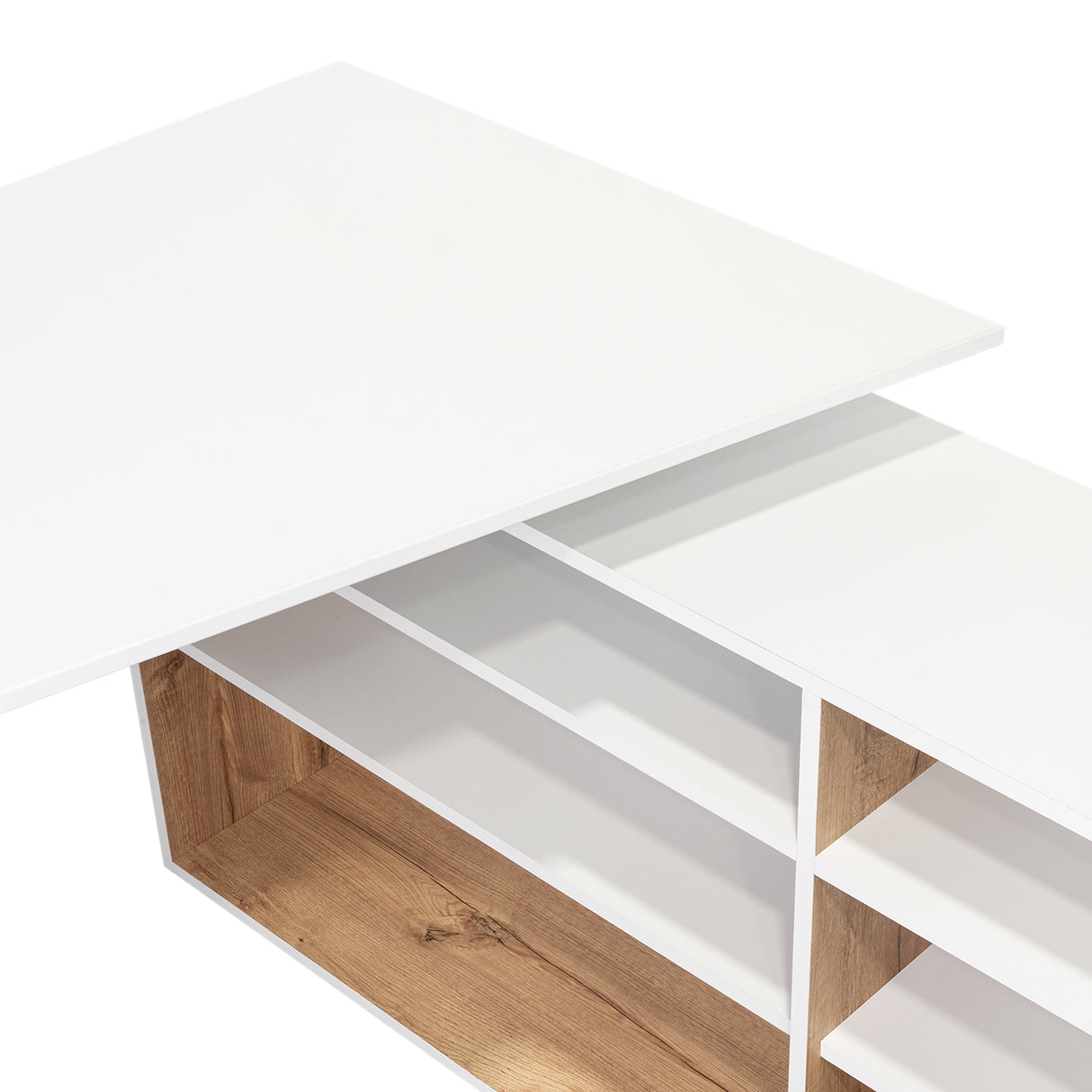 Escritorio Esquinero Singapur Duna y Blanco 130x72.5cm sin Cajones - ESCRITORIOS | Bylmo