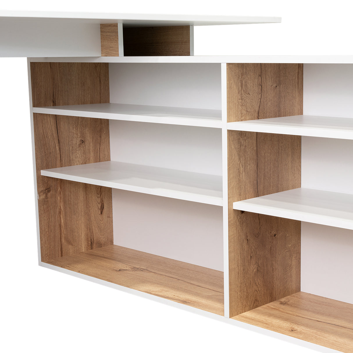 Escritorio Esquinero Singapur Duna y Blanco 130x72.5cm sin Cajones - ESCRITORIOS | Bylmo